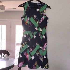 CYNTHIA ROWLEY Blue sleeveless dress with high waist abstract print Size 6